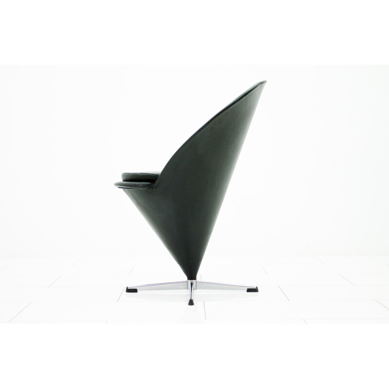 Black 'Cone' chair in leather by Verner Panton - 1950s