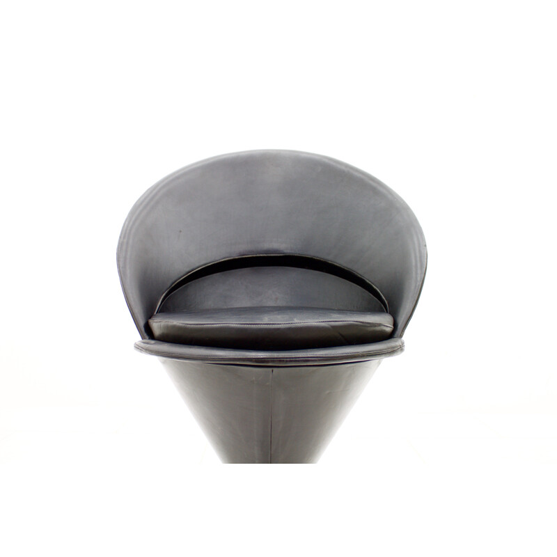 Black 'Cone' chair in leather by Verner Panton - 1950s