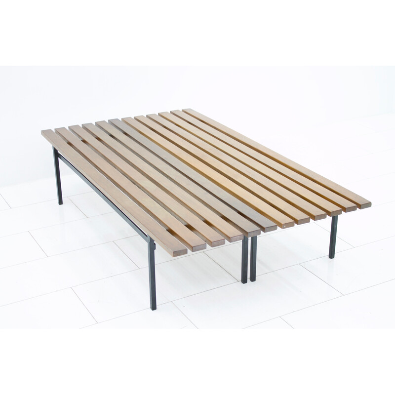 Teak and metal slat benches - 1950s