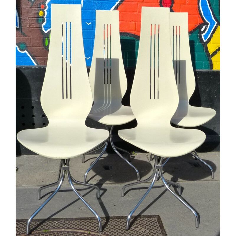 Suite of 8 "LYRA DINING CHAIRS", Théo HAEBERLI - 1960s