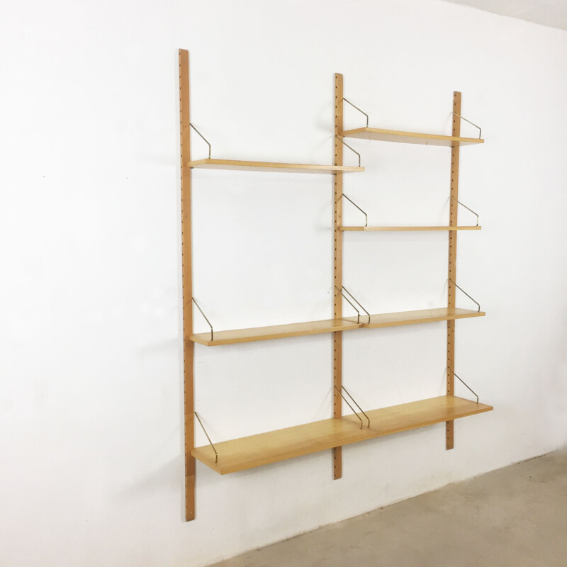 Wall shelving system in elmwood by Poul Cadovius for Cado - 1960s