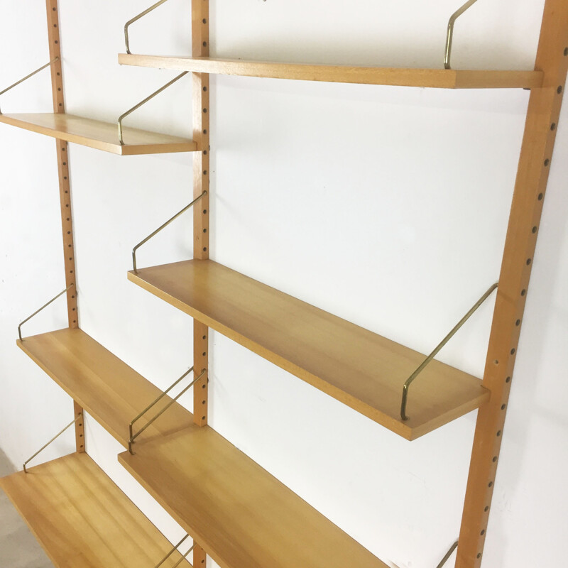 Wall shelving system in elmwood by Poul Cadovius for Cado - 1960s