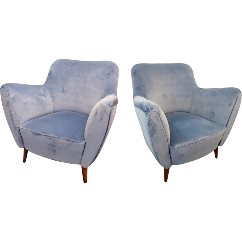 Pair of blue armchairs by Guglielmo Veronesi - 1950s