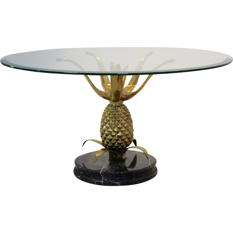 Coffee table in brass, glass and marble - 1970s