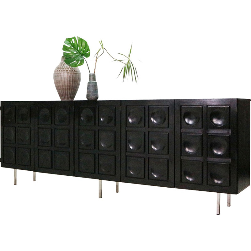 Mid-century black sideboard in oakwood - 1970s