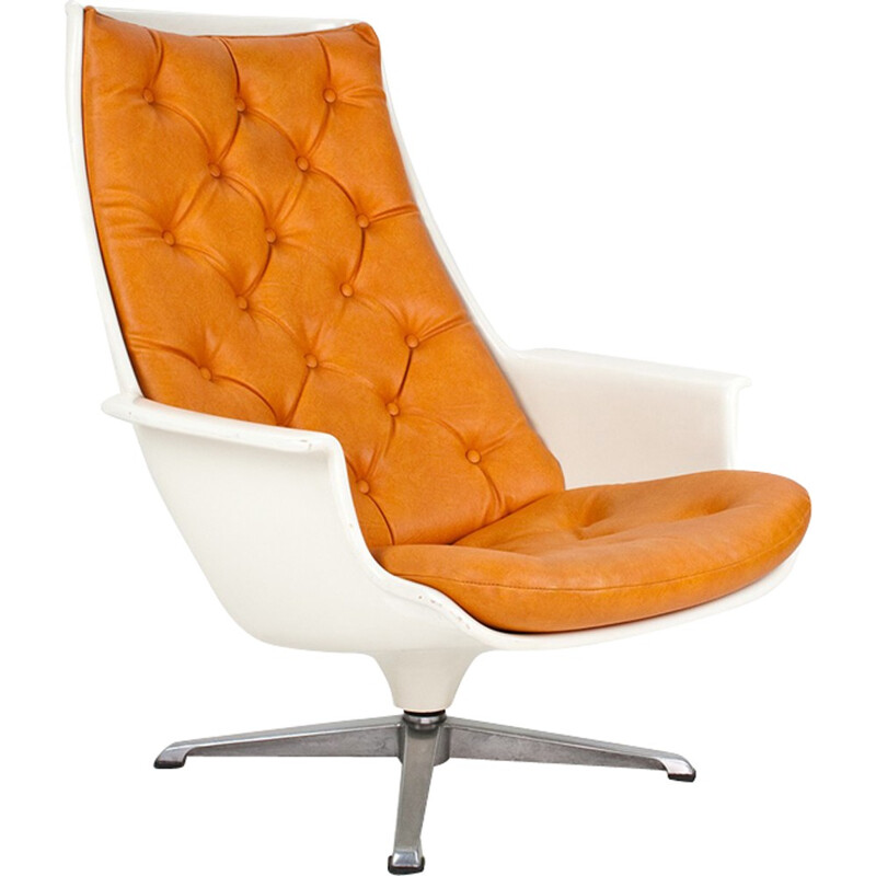 Swivel mid century white and orange armchairs - 1970s