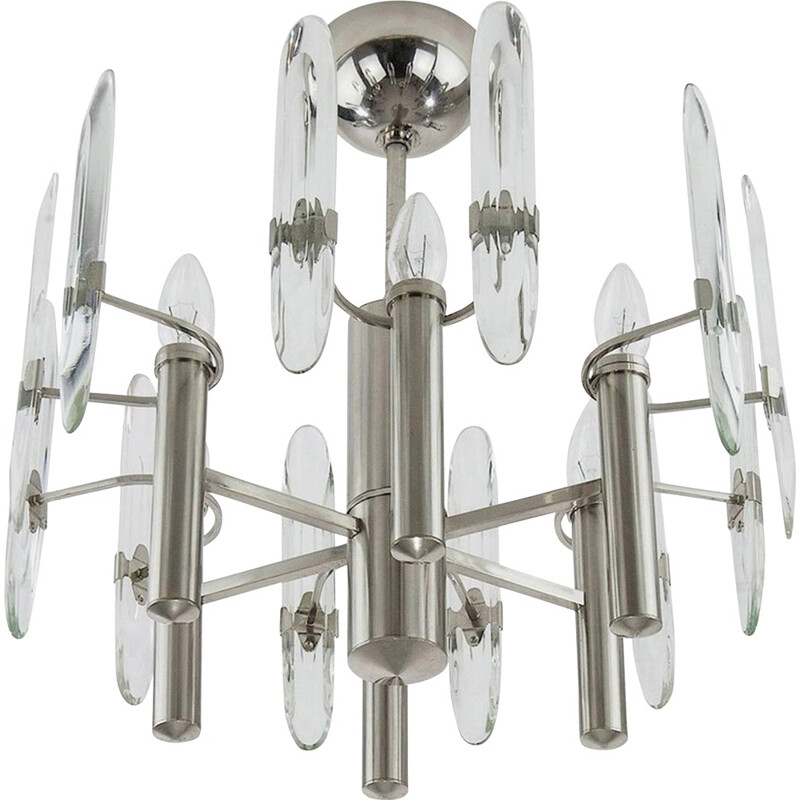 Mid-century chandelier in chromed steel by Gaetano Sciolari - 1960s