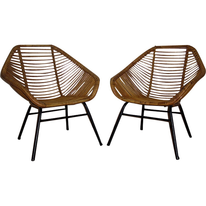 Pair of rattan armchairs by Rohe Noordwolde - 1950s