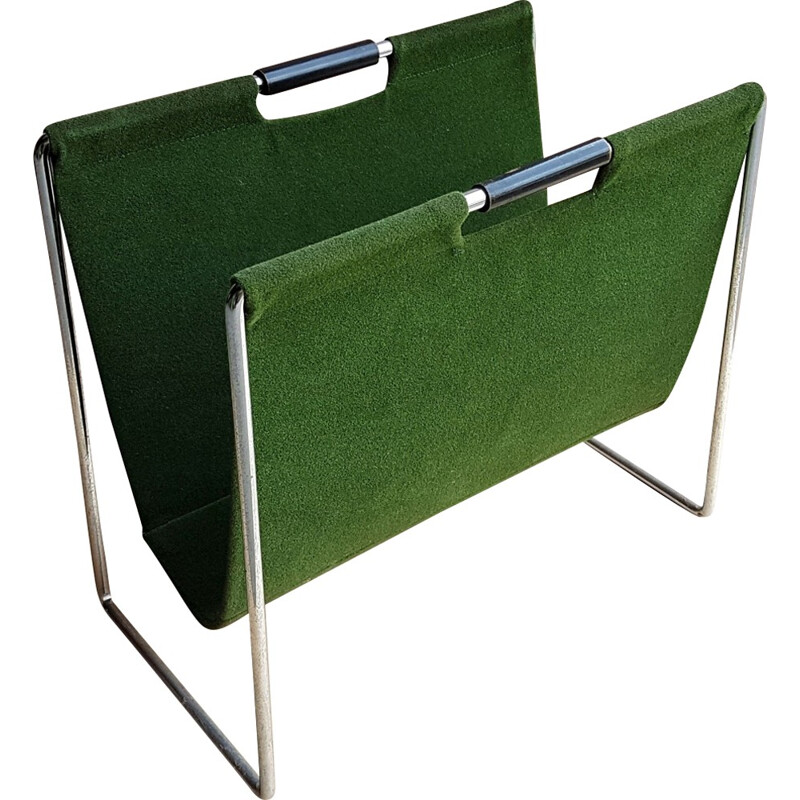 Porte-revue vintage en chrome et velours vert pour Brabantia - 1970