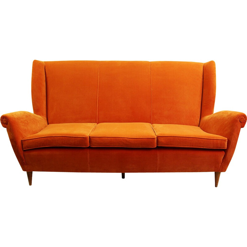 Vintage orange 3 seater sofa, Italy 1960