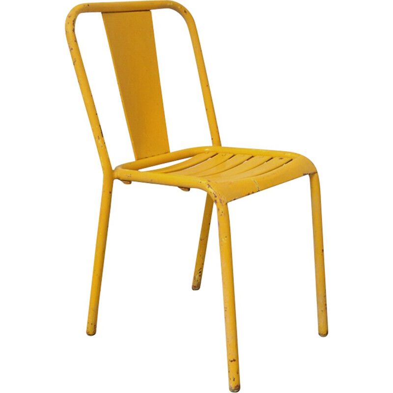 Pair of yellow "T4" chairs by Xavier Pauchard for Tolix - 1950s