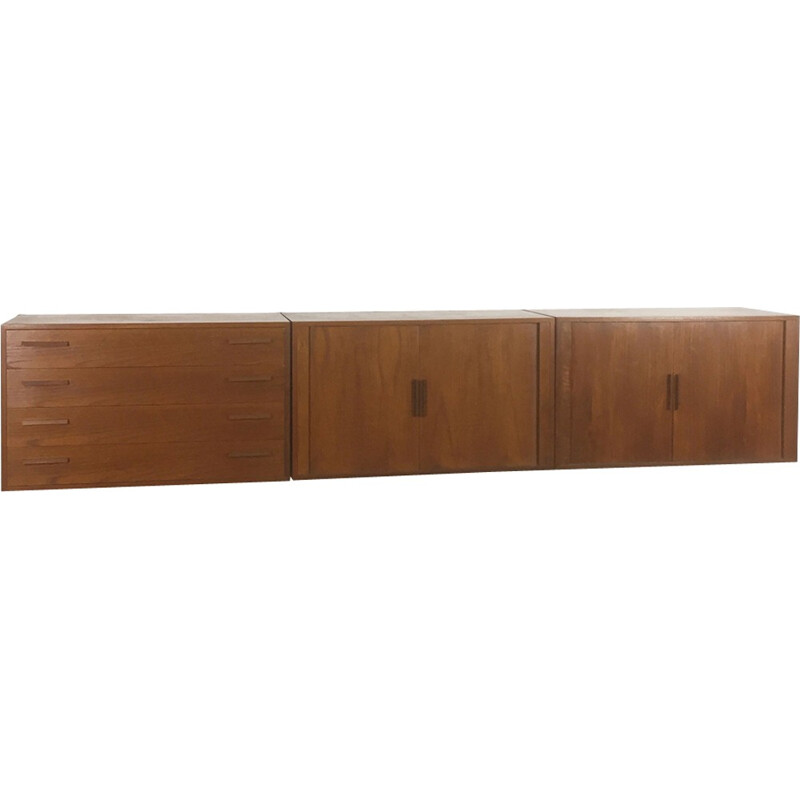 Floating teak sideboard wall unit by Kai Kristiansen for Feldballes Mobelfabrik Denmark - 1960s