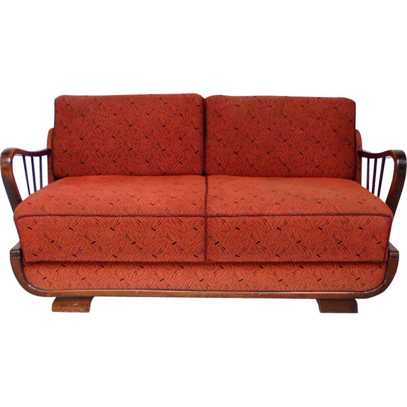 Red convertible 2 seater sofa - 1950s