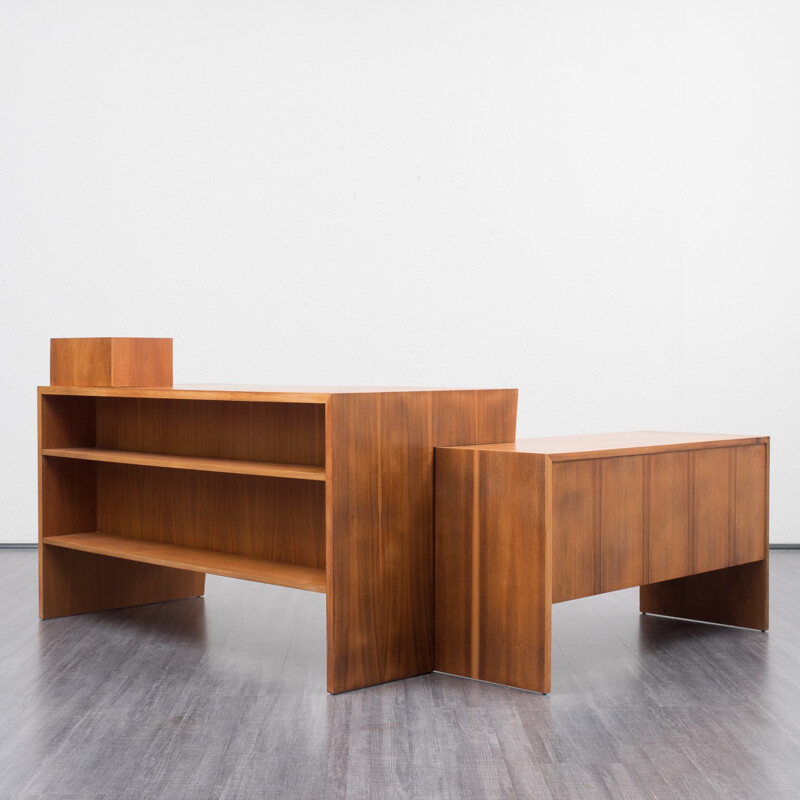 Mid-century walnut L-shaped desk - 1950s