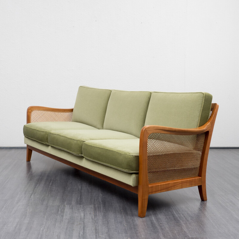 Mid-century sofa in wood with green upholstery - 1950s