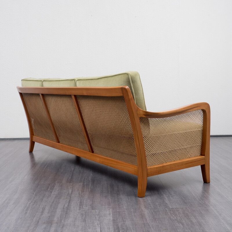 Mid-century sofa in wood with green upholstery - 1950s