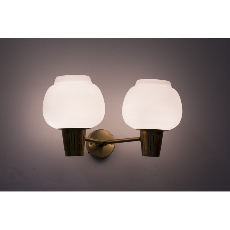 Large 2 headed wall lamp by Hans Bergström for Ateljé Lyktan - 1950s