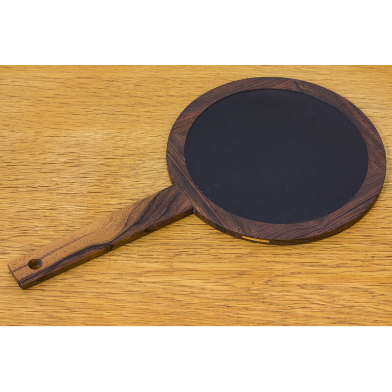 Rosewood hand mirror by Uno & Östen Kristiansson for Luxus, Sweden - 1960s