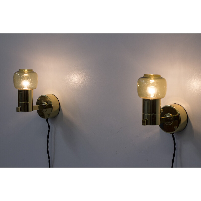 Pair of " V306" golden wall lamps by Hans-Agne Jakobsson - 1960s