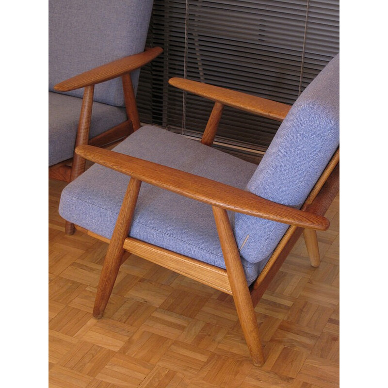 Pair of blue cigar "GE240" armchairs by Hans Wegner for Getama - 1950s