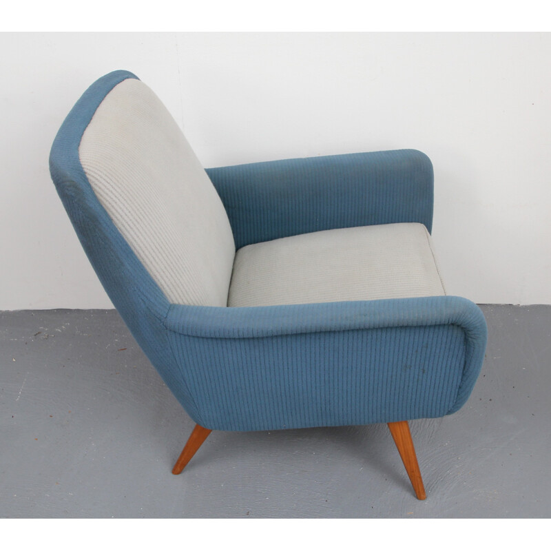 Vintage fauteuil in stof en kersenhout - 1950