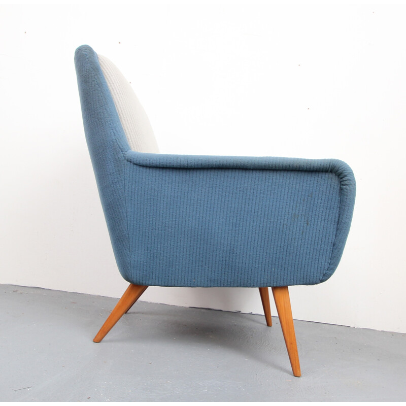 Fauteuil vintage en tissu et merisier - 1950 