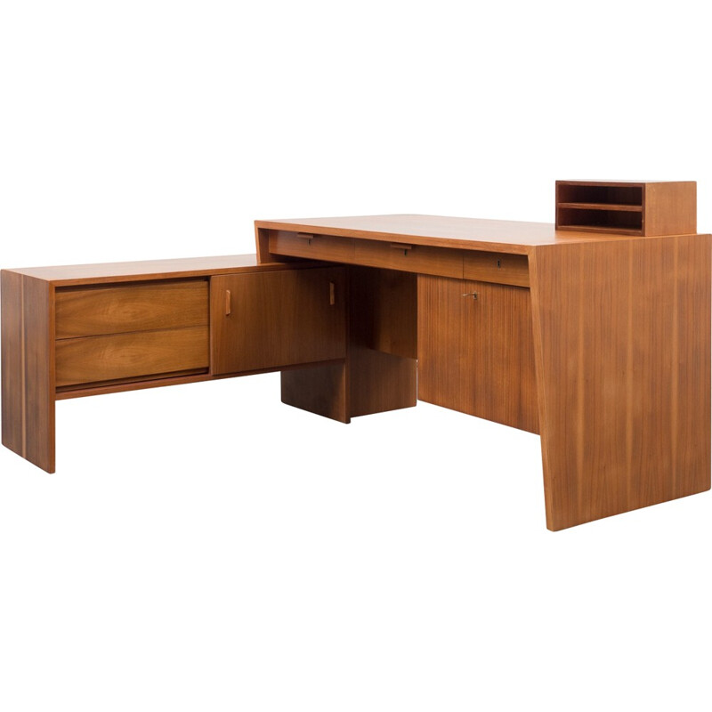 Mid-century walnut L-shaped desk - 1950s