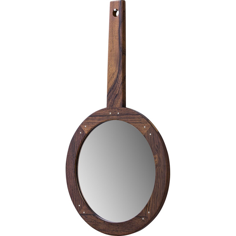 Rosewood hand mirror by Uno & Östen Kristiansson for Luxus, Sweden - 1960s