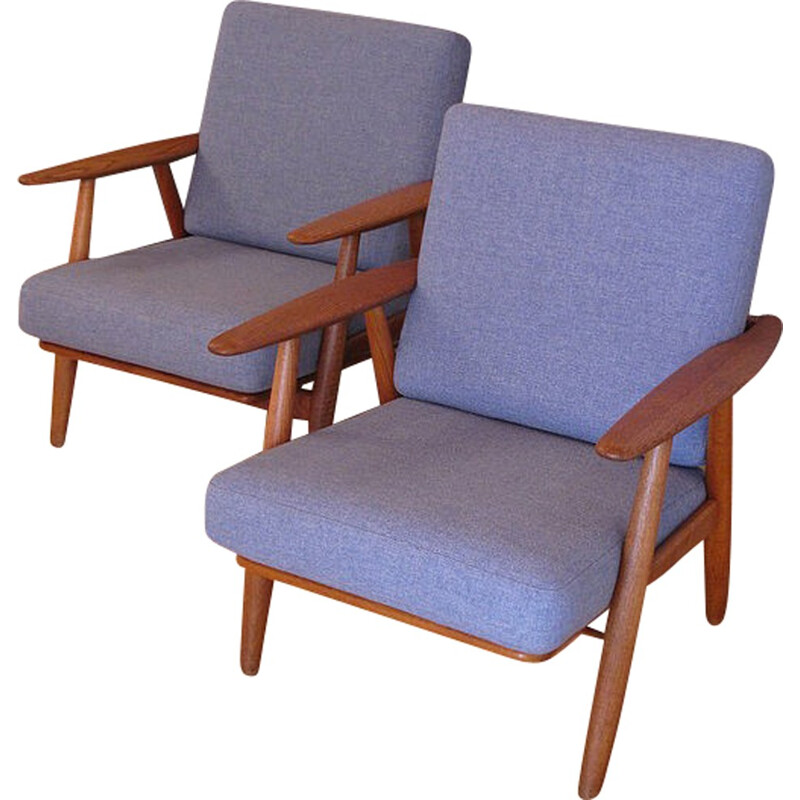 Pair of blue cigar "GE240" armchairs by Hans Wegner for Getama - 1950s