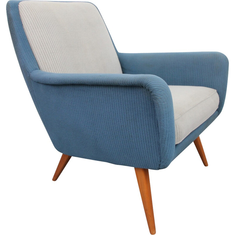 Fauteuil vintage en tissu et merisier - 1950 