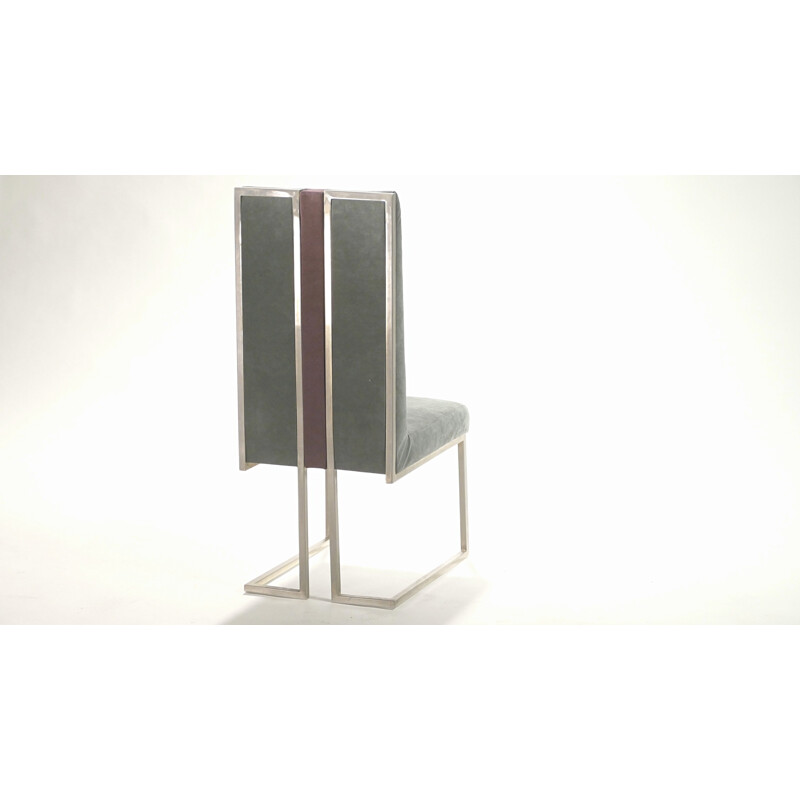 Set of 4 Jansen chairs in brushed metal and velvet, Guy LEFEVRE - 1970s