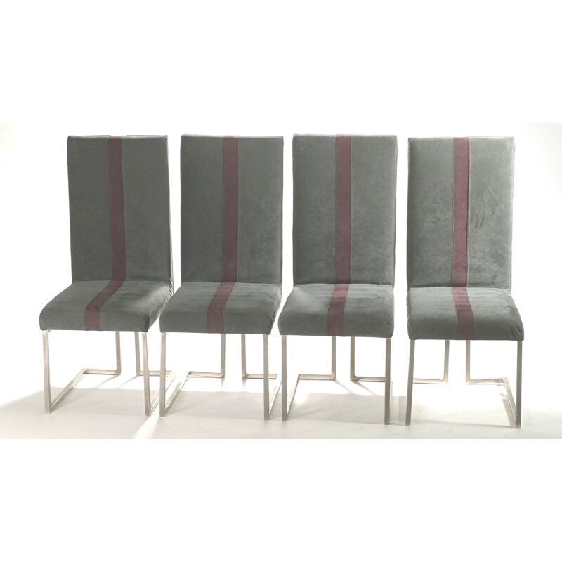 Set of 4 Jansen chairs in brushed metal and velvet, Guy LEFEVRE - 1970s