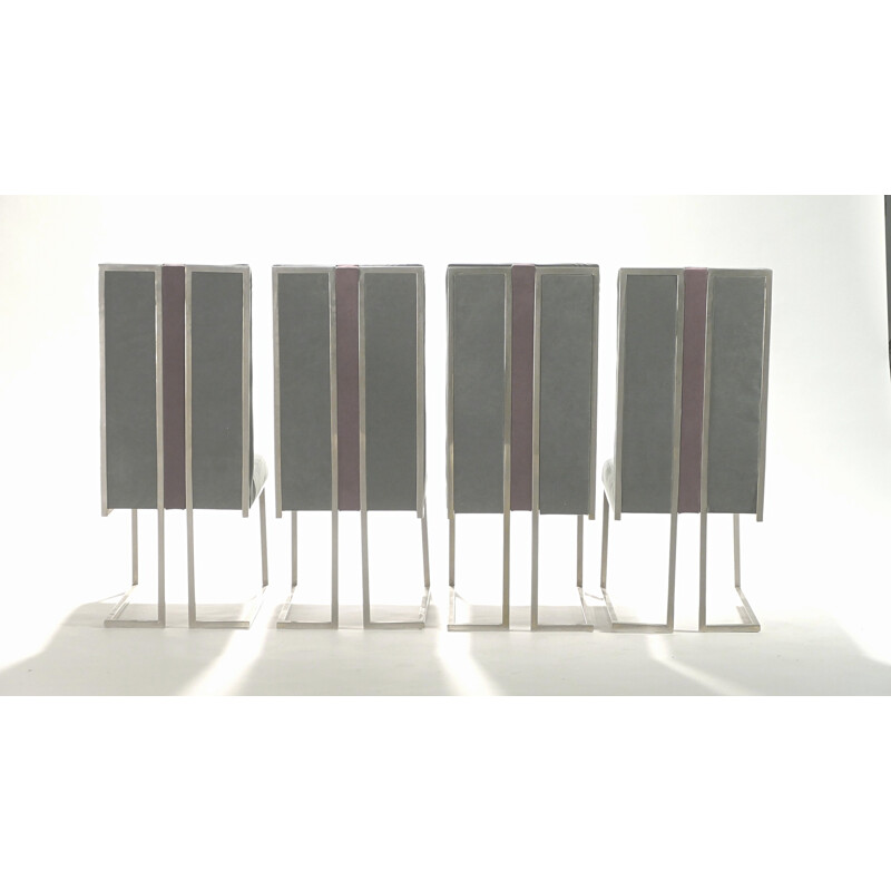 Set of 4 Jansen chairs in brushed metal and velvet, Guy LEFEVRE - 1970s