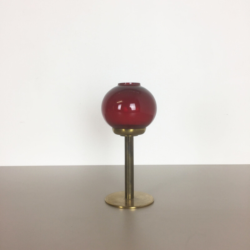 Mid-century red glass and brass candle holder by Hans-Agne Jakobsson - 1950s