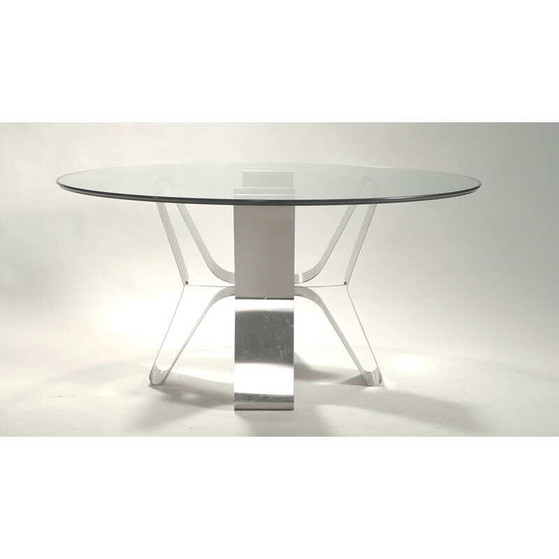 Table de salle à manger en acier brossé, François MONNET - 1970