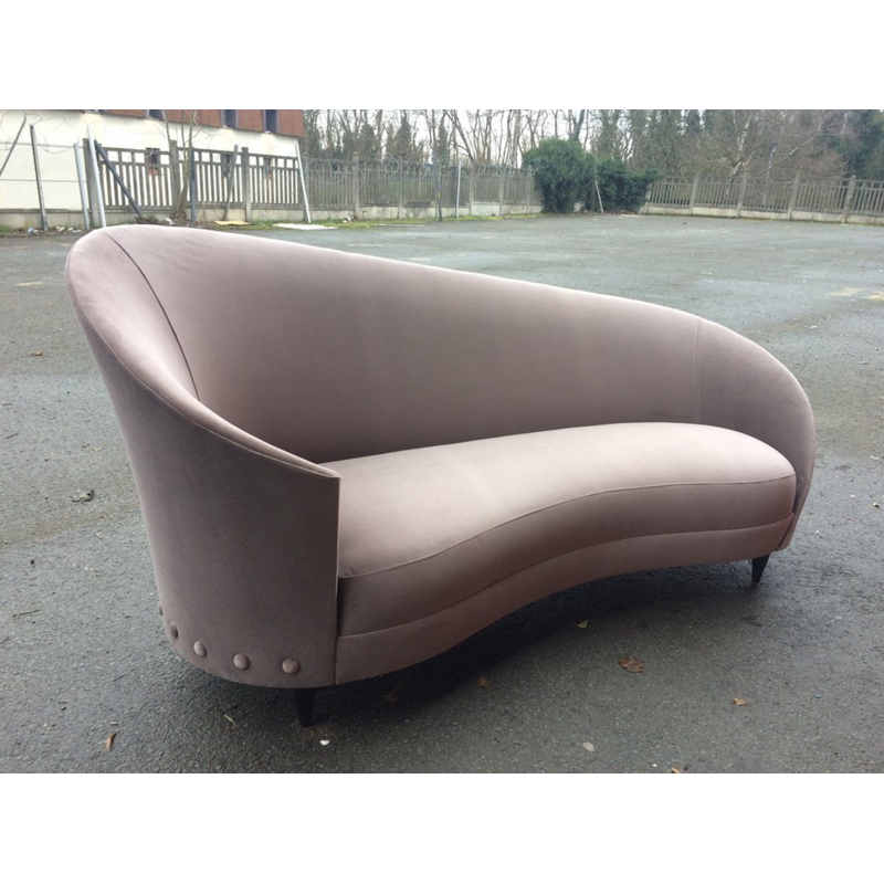 Mid century re-upholstered sofa in grey velvet - 1960s