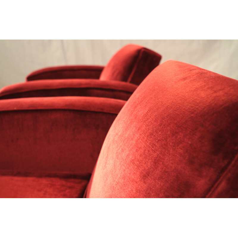 Pair of armchairs in red velvet, Jacques ADNET - 1940s