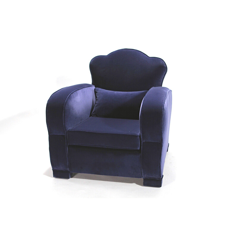 Pair of armchairs in blue velvet - 1940s