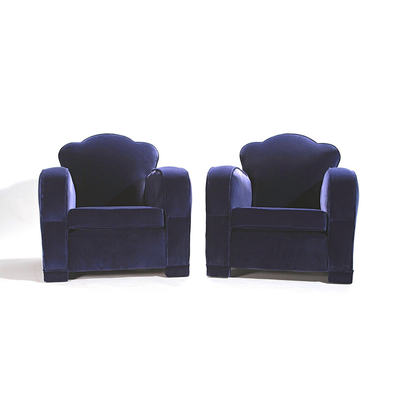 Pair of armchairs in blue velvet - 1940s