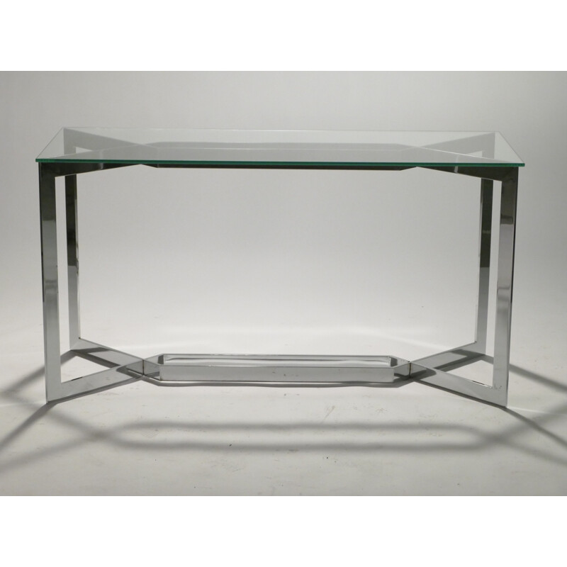 Console chromée et plateau en verre blanc de Paul Legeard - 1970