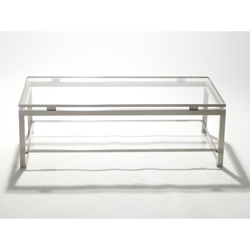 Brushed steel coffee table by Guy Lefevre for Maison Jansen - 1970s