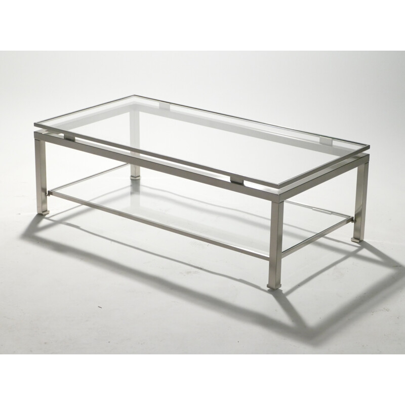 Brushed steel coffee table by Guy Lefevre for Maison Jansen - 1970s
