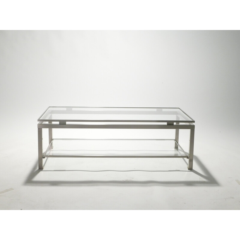 Brushed steel coffee table by Guy Lefevre for Maison Jansen - 1970s