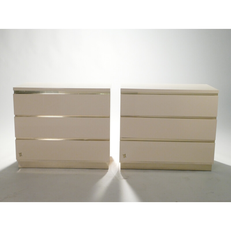 Pair of laquered off-white chest of drawers by JC Mahey - 1970s