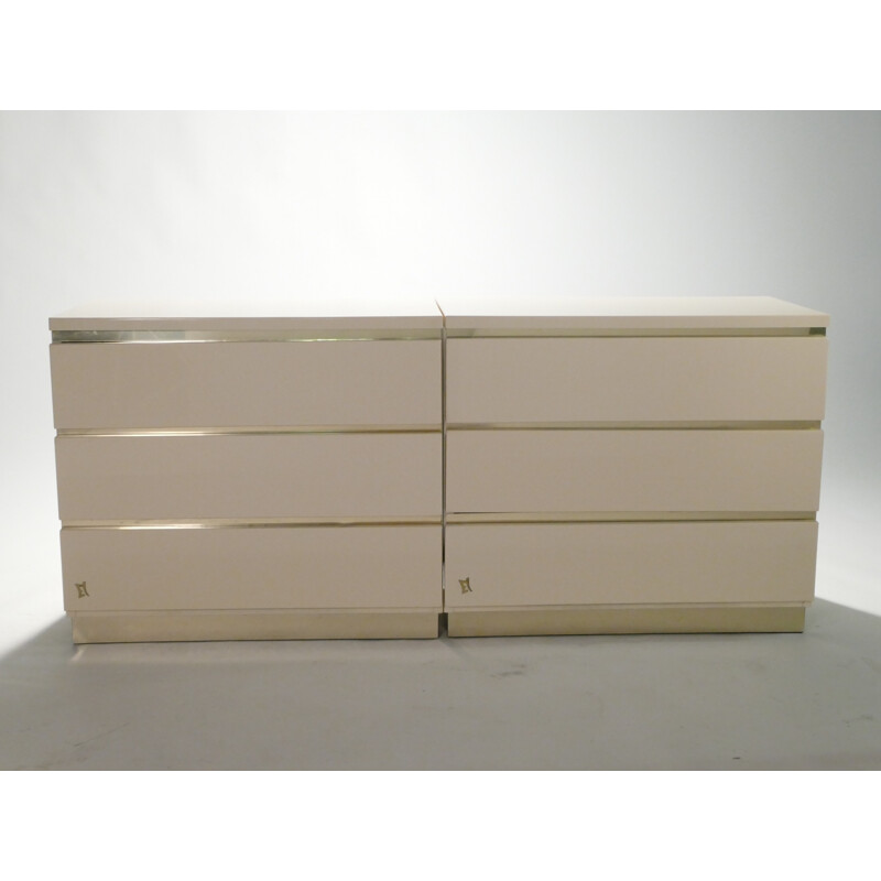 Pair of laquered off-white chest of drawers by JC Mahey - 1970s