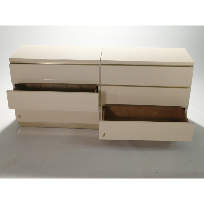 Pair of laquered off-white chest of drawers by JC Mahey - 1970s