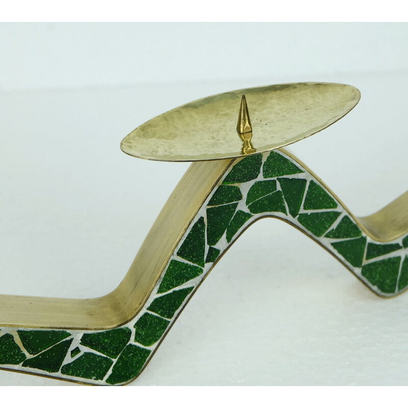 Brass and mosaic streamline candle holder - 1950s