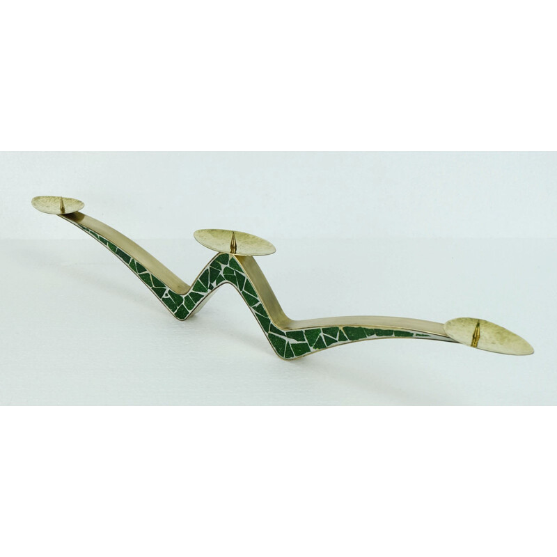 Brass and mosaic streamline candle holder - 1950s