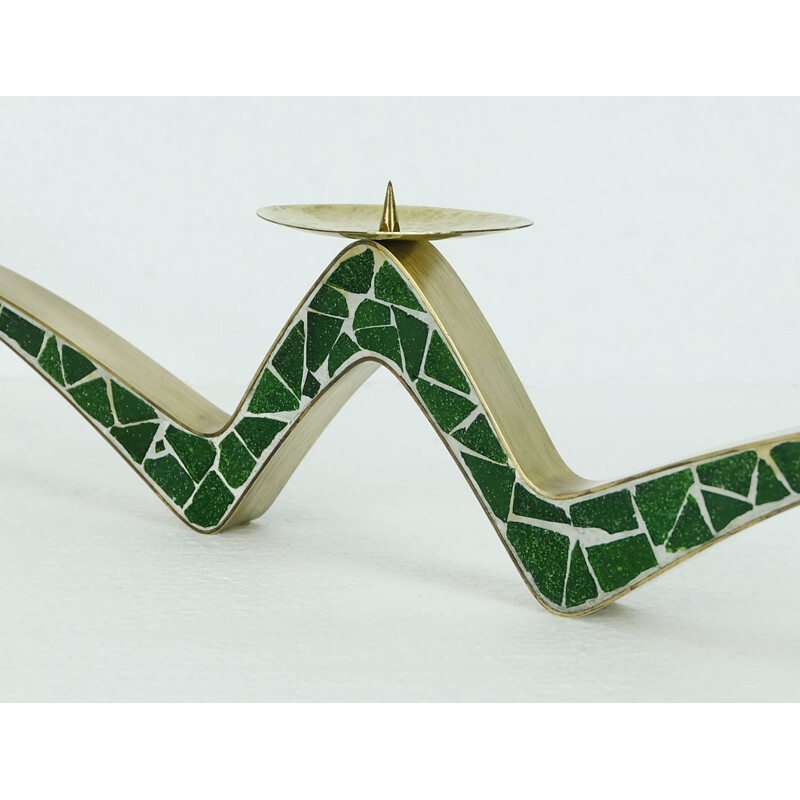 Brass and mosaic streamline candle holder - 1950s