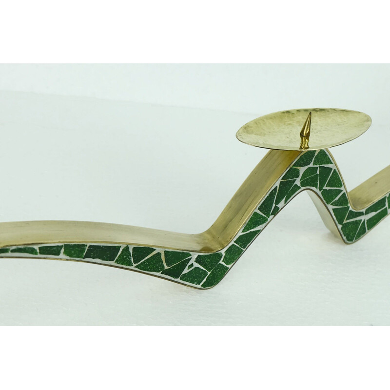 Brass and mosaic streamline candle holder - 1950s